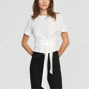 Modern Citizen Jude Cropped Short Sleeve Tie Wrap Top in White/Ivory  Sz XL